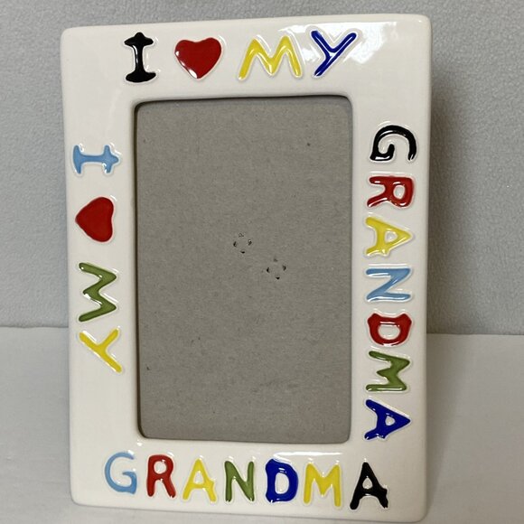 Vtg I Love My Grandma Ceramic Picture Frame Colorful Lettering Holds 4x6 Photo - Picture 3 of 9